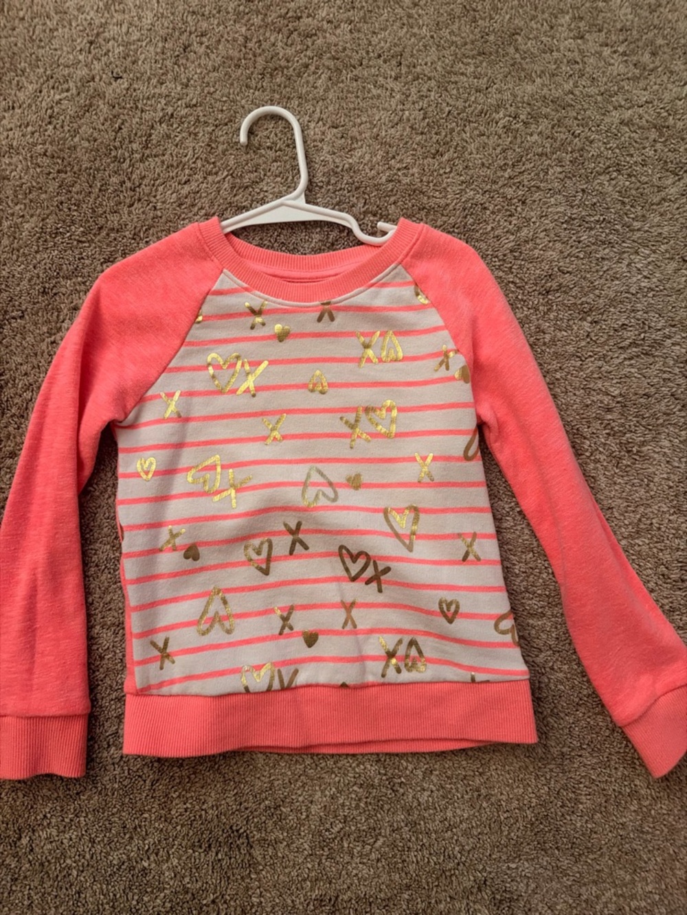 Cat & Jack Coral Pink Raglan Sweatshirt with Gold Hearts